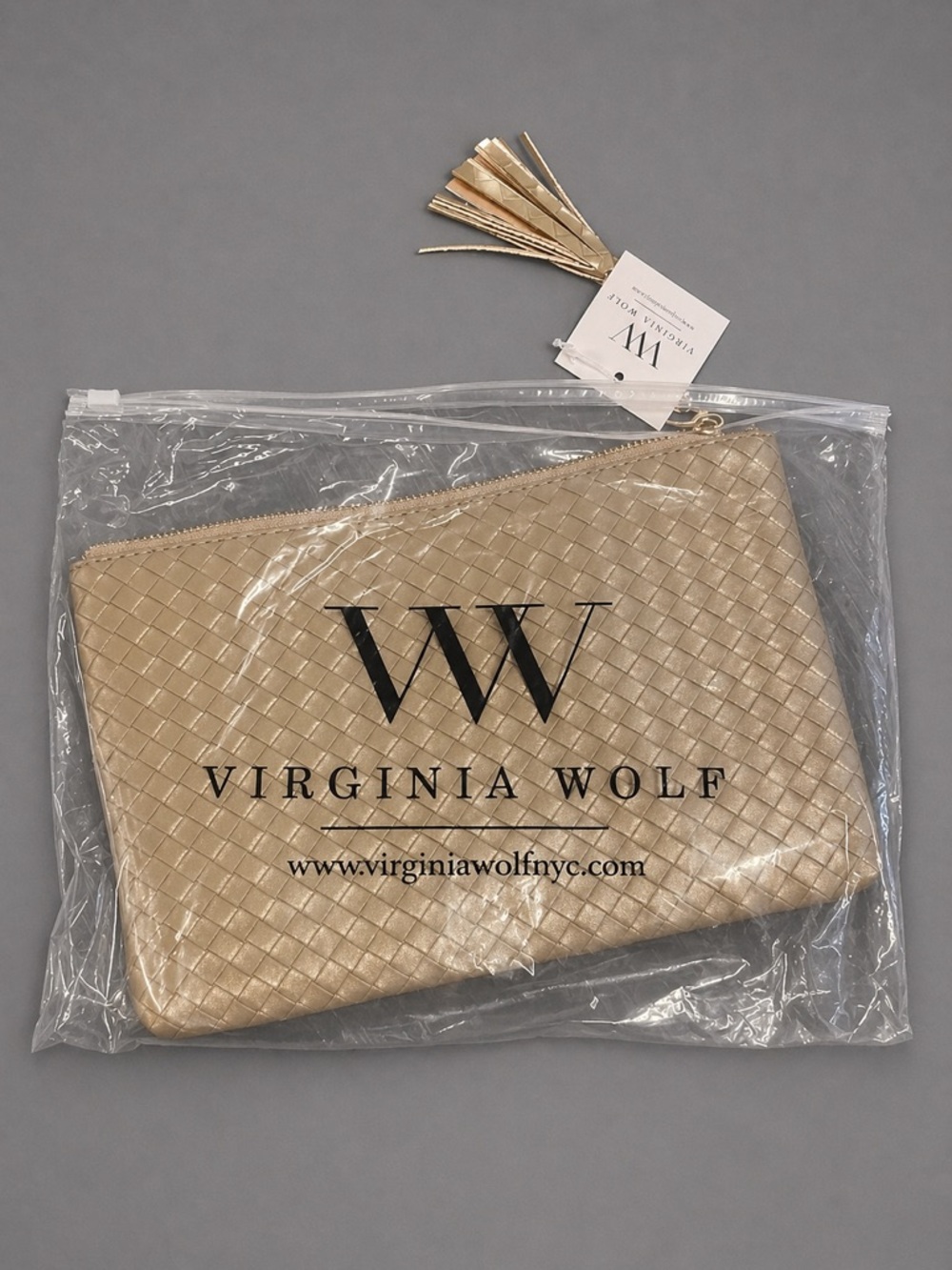 Virginia Wolf Gold woven clutch